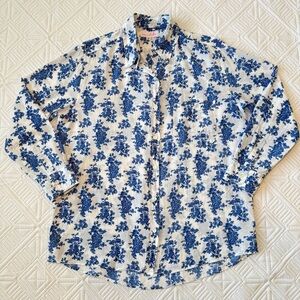 Mary Marshmallow Floral Button Down Cotton Relaxed Fit Shirt Size S